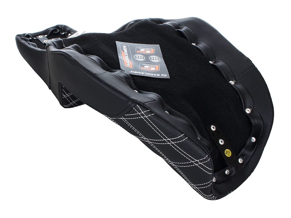 Step-Up LS Dual Seat with White Double Diamond Lattice Stitch. Fits Dyna 2006-2017.