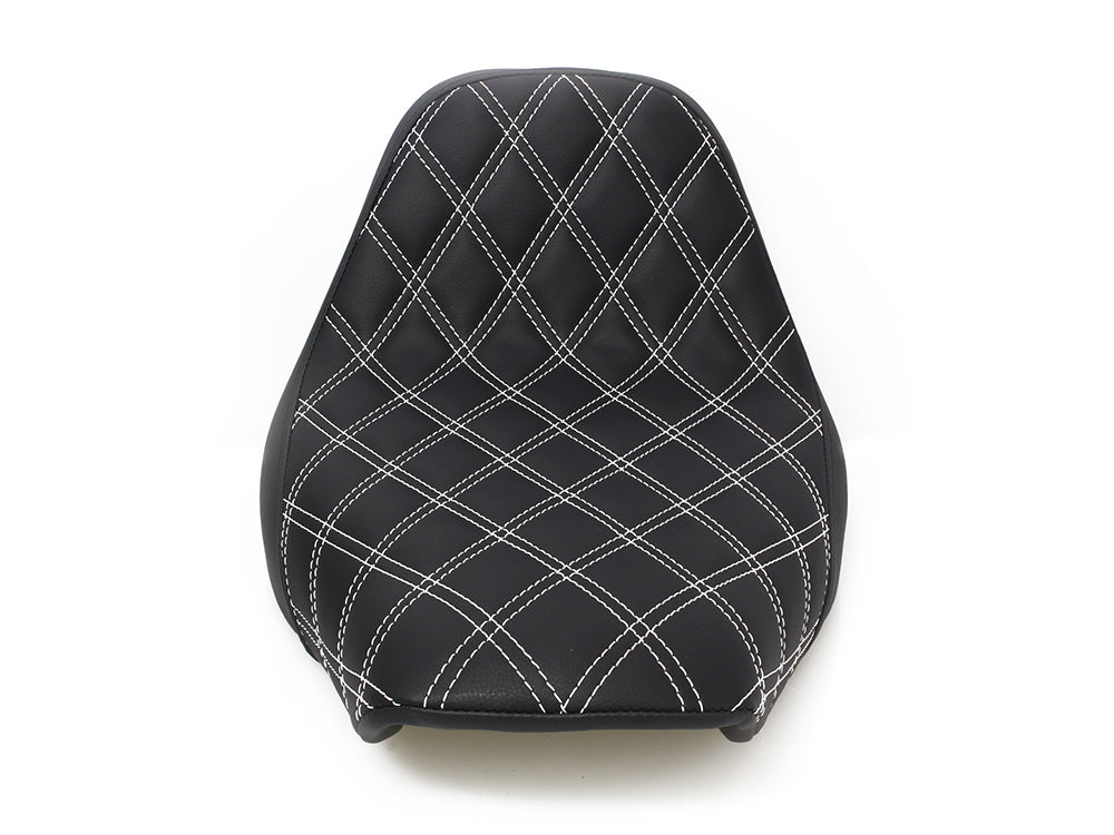 Renegade LS Solo Seat with White Double Diamond Stitch. Fits Softail 2008-2017 with 150 OEM Rear Tyre.