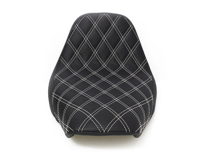 Renegade LS Solo Seat with White Double Diamond Stitch. Fits Softail 2008-2017 with 150 OEM Rear Tyre.