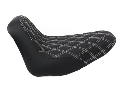 Renegade LS Solo Seat with White Double Diamond Stitch. Fits Softail 2008-2017 with 150 OEM Rear Tyre.