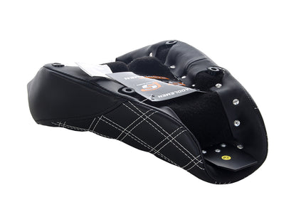 Renegade LS Solo Seat with White Double Diamond Lattice Stitch. Fits Sportster 2004-2021 with 4.5 Gallon Fuel Tank.
