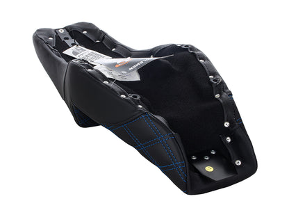 Step-Up LS Dual Seat with Blue Double Diamond Lattice Stitch. Fits Sportster 2004-2021 with 4.5 Gallon Fuel Tank.