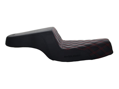 Step-Up LS Dual Seat with Red Double Diamond Lattice Stitch. Fits Sportster 2004-2021 with 4.5 Gallon Fuel Tank.