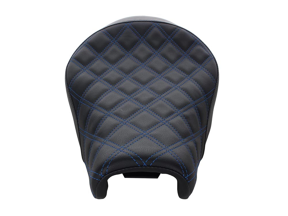 Renegade LS Solo Seat with Blue Double Diamond Lattice Stitch. Fits Sportster 2004-2021 with 3.3 Gallon Fuel Tank.