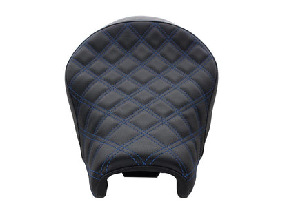 Renegade LS Solo Seat with Blue Double Diamond Lattice Stitch. Fits Sportster 2004-2021 with 3.3 Gallon Fuel Tank.