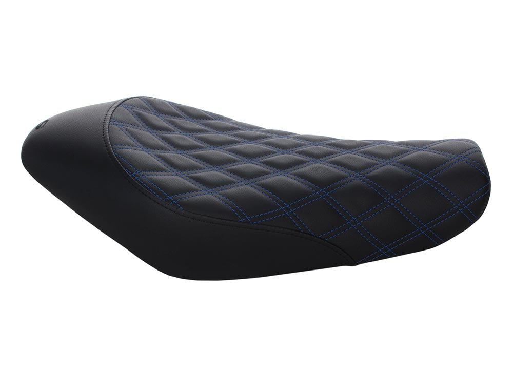 Renegade LS Solo Seat with Blue Double Diamond Lattice Stitch. Fits Sportster 2004-2021 with 3.3 Gallon Fuel Tank.