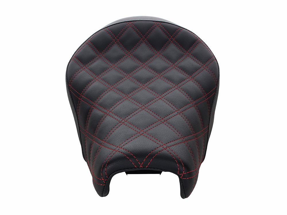 Renegade LS Solo Seat with Red Double Diamond Lattice Stitch. Fits Sportster 2004-2021 with 3.3 Gallon Fuel Tank.