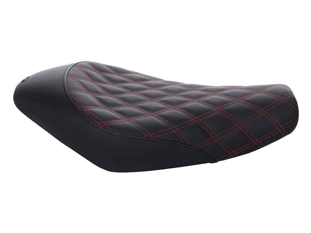 Renegade LS Solo Seat with Red Double Diamond Lattice Stitch. Fits Sportster 2004-2021 with 3.3 Gallon Fuel Tank.