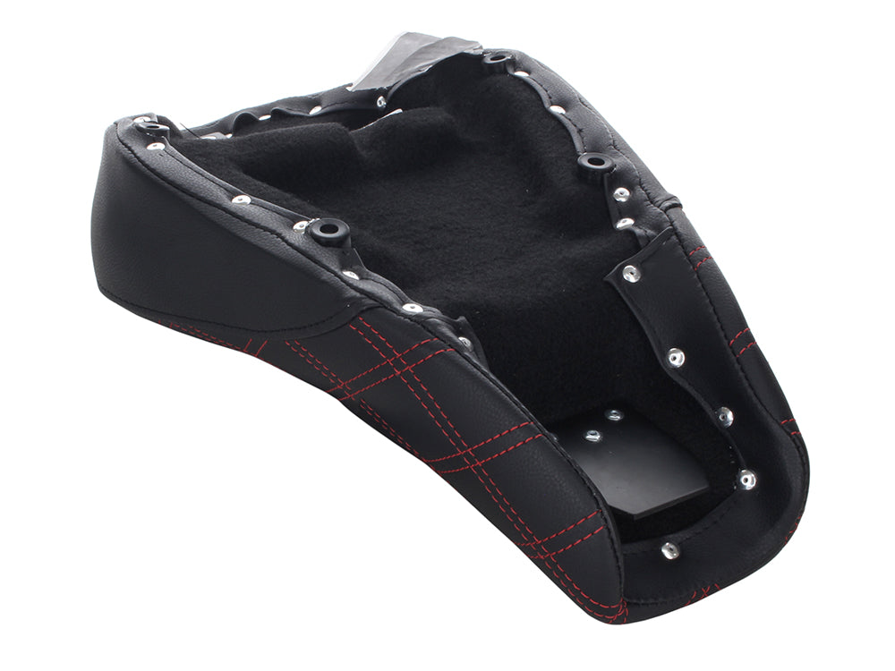 Renegade LS Solo Seat with Red Double Diamond Lattice Stitch. Fits Sportster 2004-2021 with 3.3 Gallon Fuel Tank.