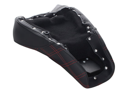 Renegade LS Solo Seat with Red Double Diamond Lattice Stitch. Fits Sportster 2004-2021 with 3.3 Gallon Fuel Tank.