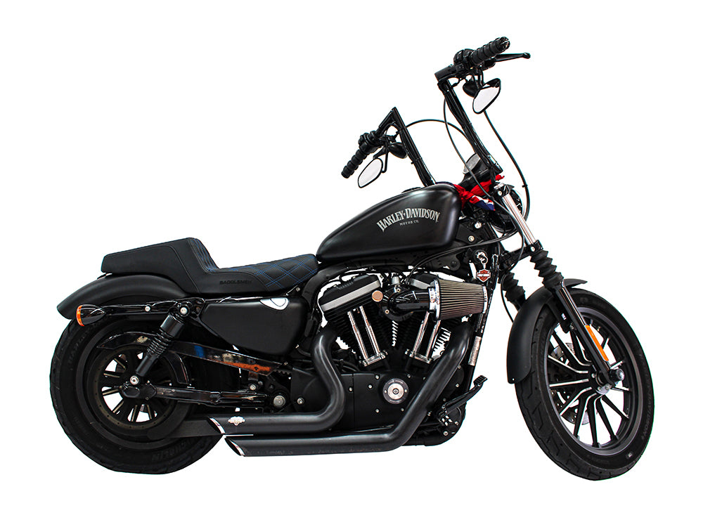 Step-Up LS Dual Seat with Blue Double Diamond Lattice Stitch. Fits Sportster 2004-2021 with 3.3 Gallon Fuel Tank.
