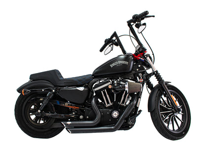 Step-Up LS Dual Seat with Blue Double Diamond Lattice Stitch. Fits Sportster 2004-2021 with 3.3 Gallon Fuel Tank.