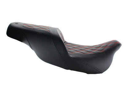 Slim LS Dual Seat with Red Double Diamond Lattice Stitch. Fits Most Touring 2008-2024