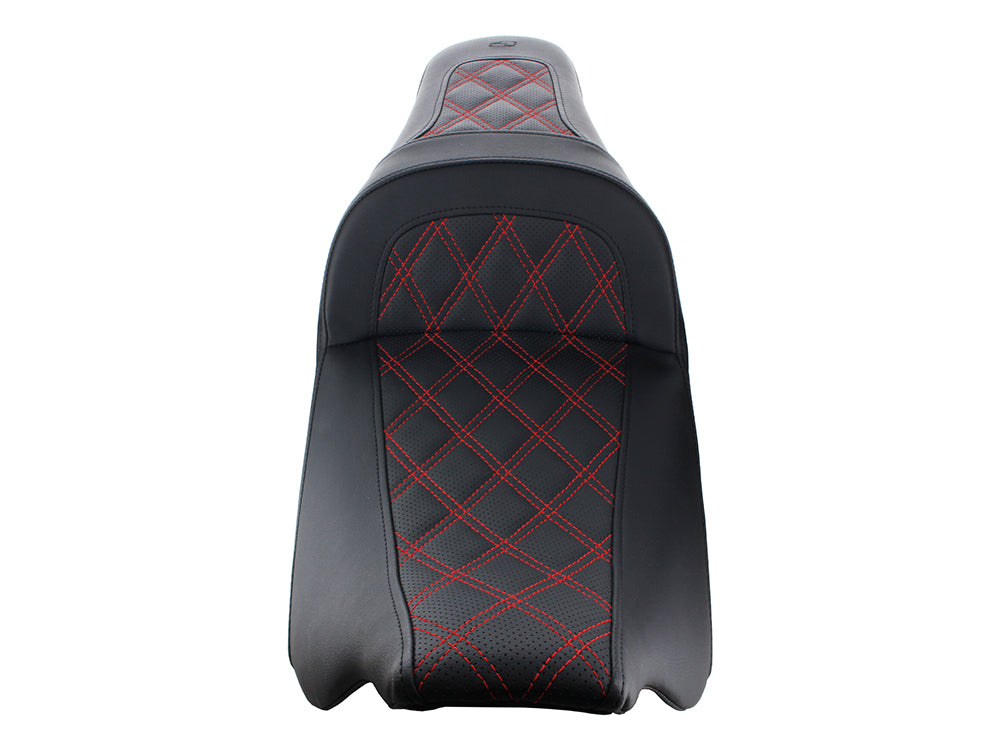 Slim LS Dual Seat with Red Double Diamond Lattice Stitch. Fits Most Touring 2008-2024