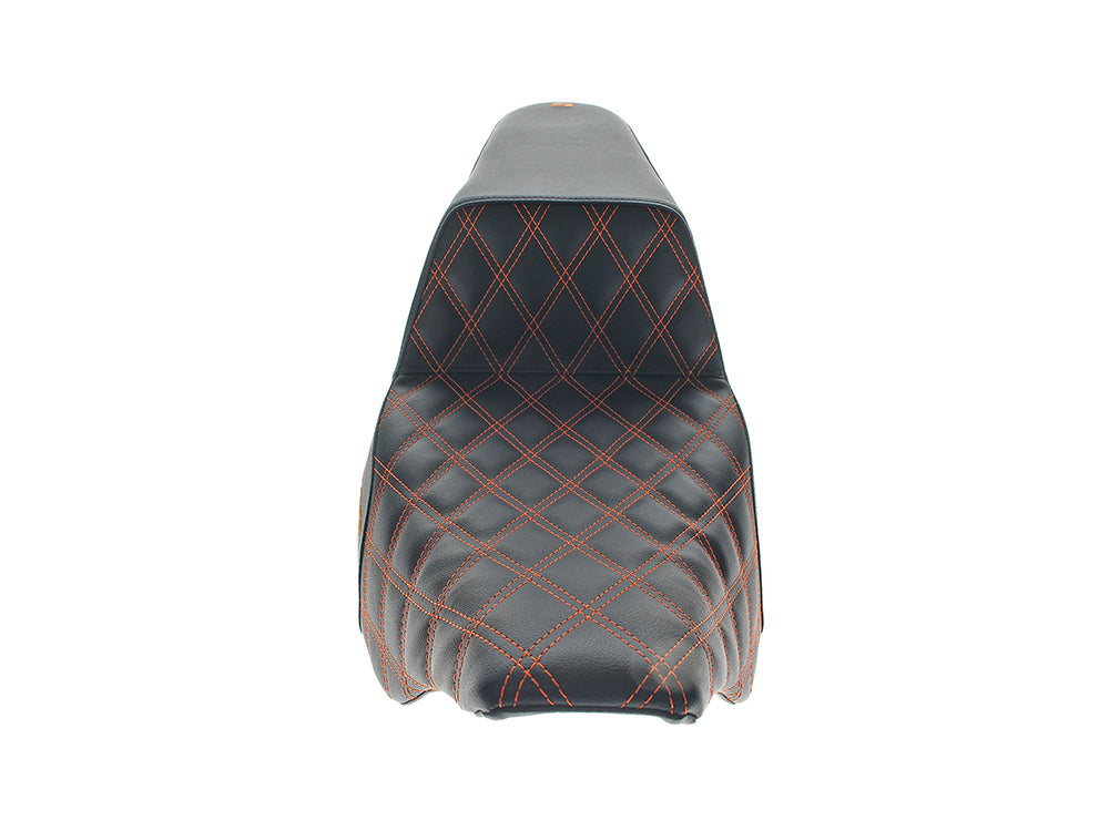 Step-Up LS Dual Seat with Orange Double Diamond Lattice Stitch. Fits Most Touring 2008-2024