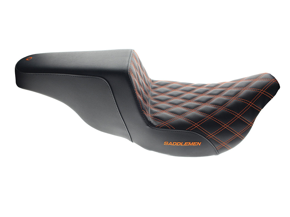 Step-Up LS Dual Seat with Orange Double Diamond Lattice Stitch. Fits Most Touring 2008-2024
