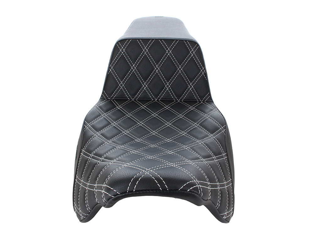 Step-Up LS Dual Seat with White Double Diamond Lattice Stitch. Fits Most Touring 2008-2024