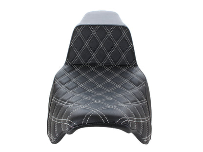 Step-Up LS Dual Seat with White Double Diamond Lattice Stitch. Fits Most Touring 2008-2024