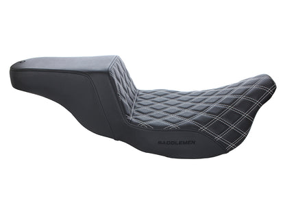 Step-Up LS Dual Seat with White Double Diamond Lattice Stitch. Fits Most Touring 2008-2024