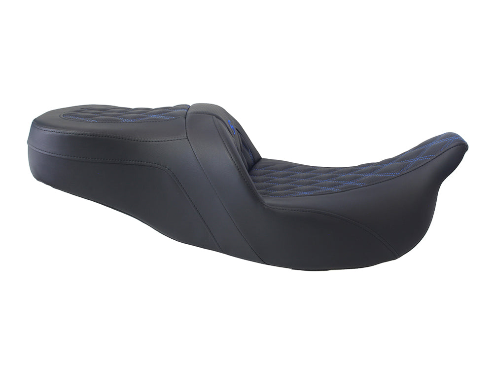 Roadsofa LS Dual Seat with Blue Double Diamond Lattice Stitch. Fits Most Touring 2008-2024