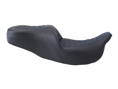 Roadsofa LS Dual Seat with Blue Double Diamond Lattice Stitch. Fits Most Touring 2008-2024