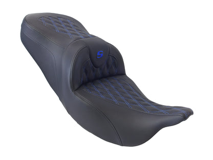 Roadsofa LS Dual Seat with Blue Double Diamond Lattice Stitch. Fits Most Touring 2008-2024