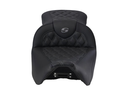 Roadsofa LS Dual Seat with Grey Double Diamond Lattice Stitch. Fits Most Touring 2008-2024