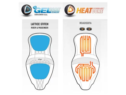 Heated Roadsofa LS Dual Seat With Black Double Diamond Lattice Stitch. Fits Most Touring 2008-2024