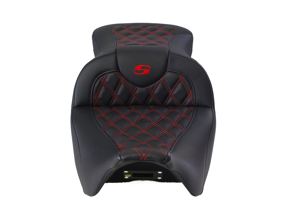 Roadsofa LS Dual Seat with Red Double Diamond Lattice Stitch. Fits Most Touring 2008-2024