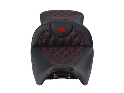 Roadsofa LS Dual Seat with Red Double Diamond Lattice Stitch. Fits Most Touring 2008-2024