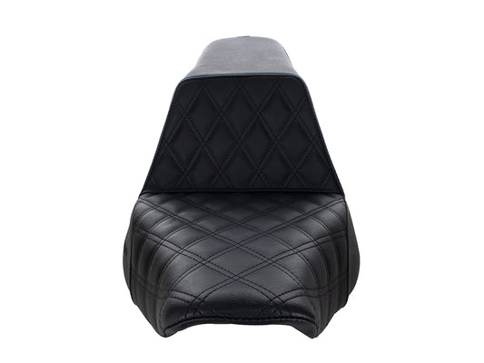Step-Up LS Dual Seat with Black Double Diamond Lattice Stitch. Fits Softail Slim 2012-2017 & Blackline 2011-2013.