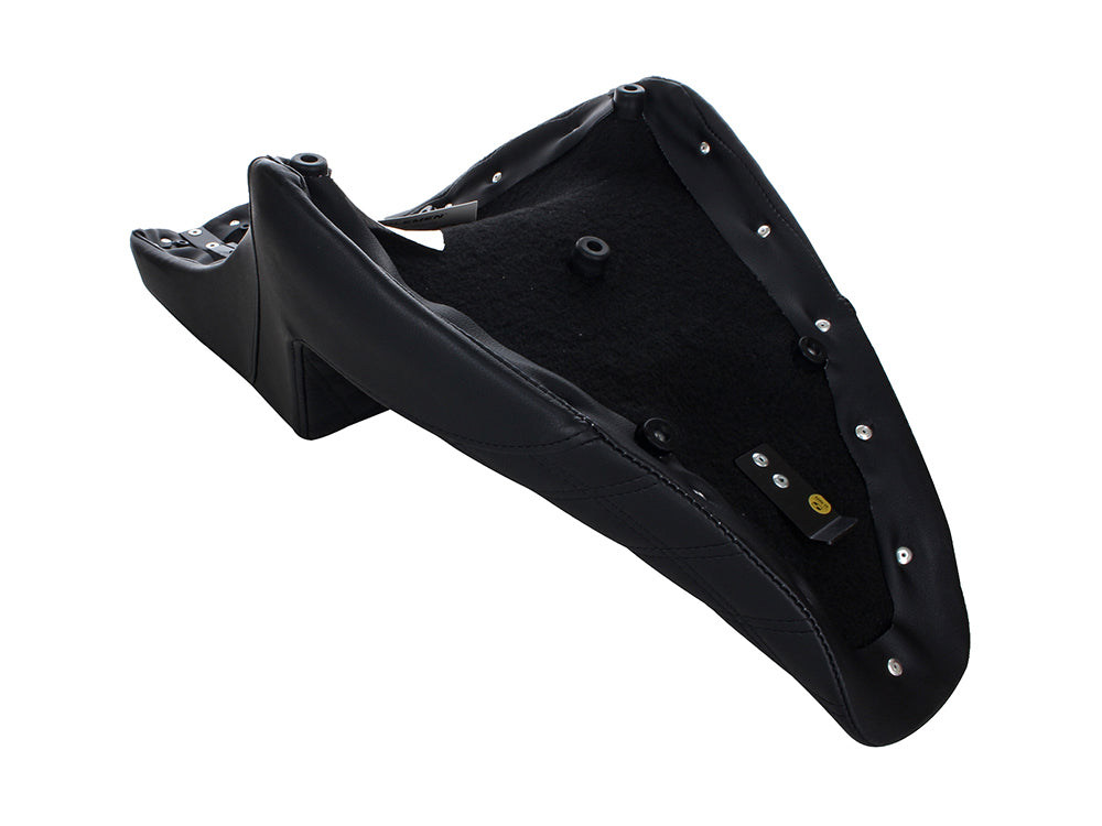 Step-Up LS Dual Seat with Black Double Diamond Lattice Stitch. Fits Softail Slim 2012-2017 & Blackline 2011-2013.