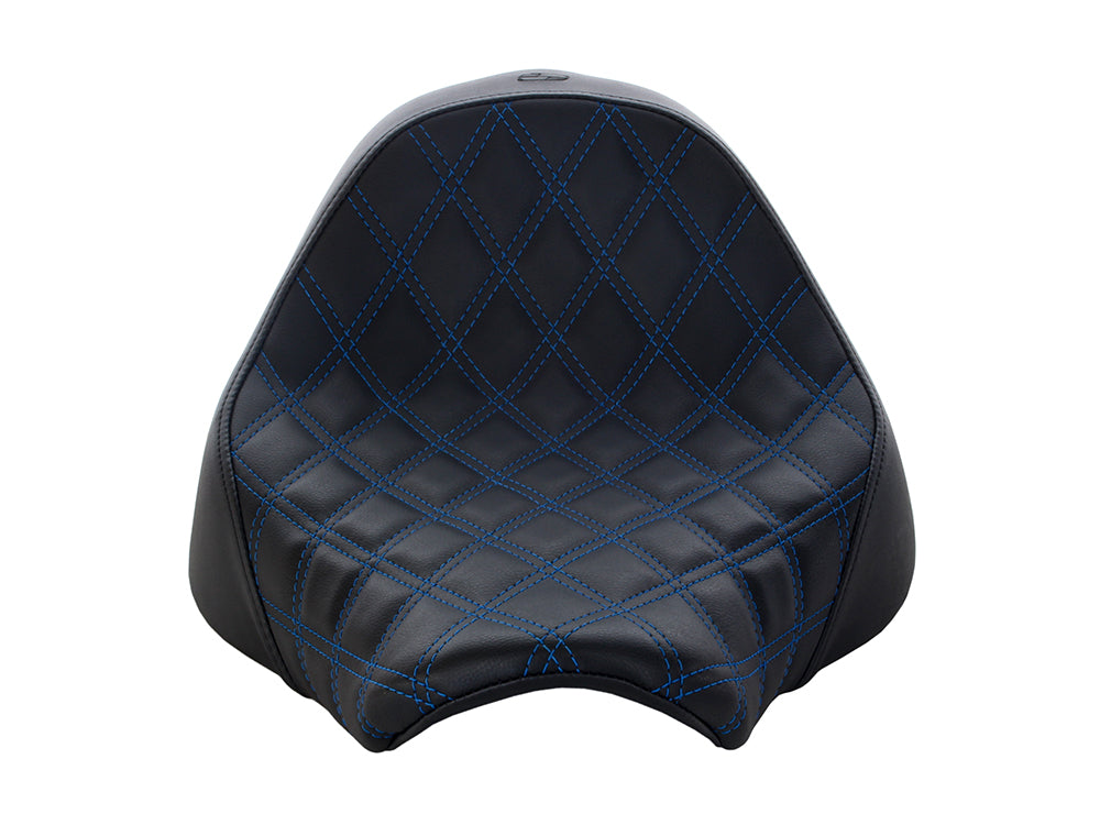 Renegade LS Solo Seat with Blue Double Diamond Lattice Stitch. Fits Fat Boy 2018up & Breakout 2023up