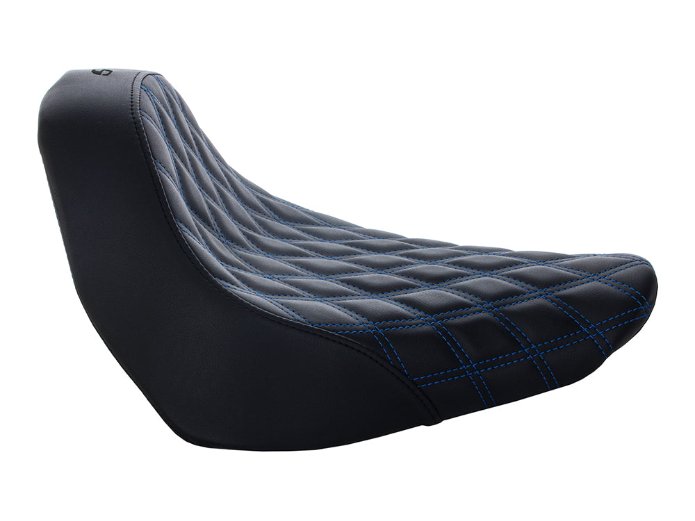 Renegade LS Solo Seat with Blue Double Diamond Lattice Stitch. Fits Fat Boy 2018up & Breakout 2023up