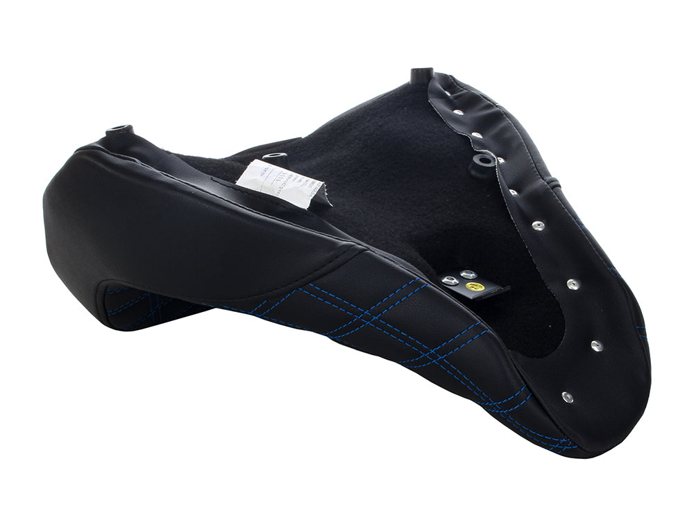 Renegade LS Solo Seat with Blue Double Diamond Lattice Stitch. Fits Fat Boy 2018up & Breakout 2023up