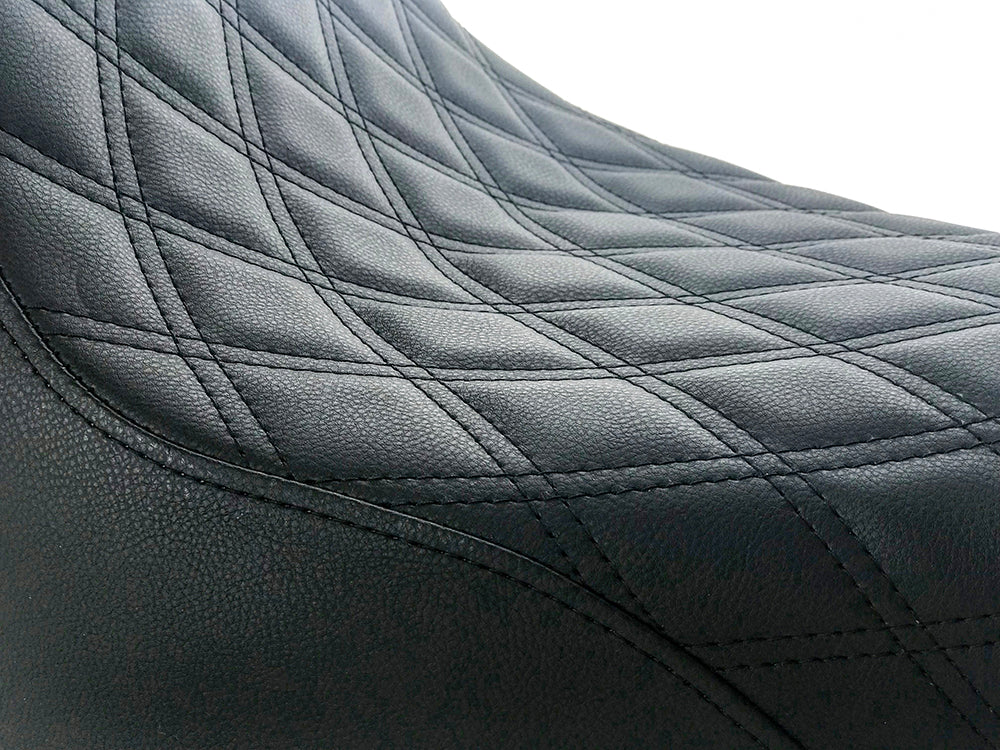 Renegade LS Solo Seat with Black Double Diamond Lattice Stitch. Fits Fat Boy 2018up & Breakout 2023up