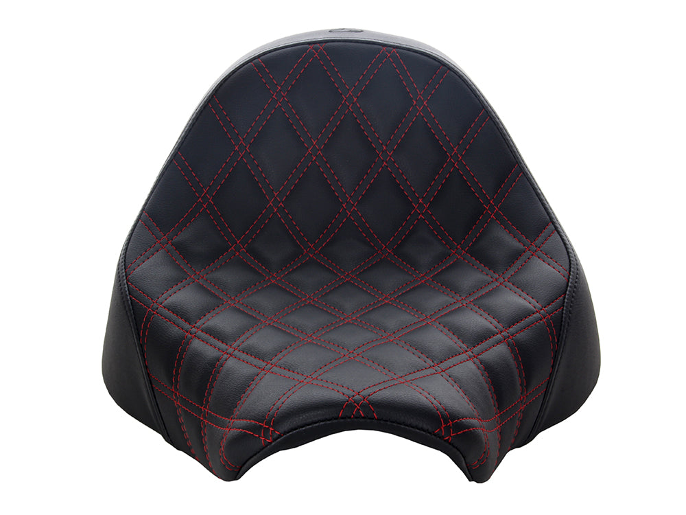 Renegade LS Solo Seat with Red Double Diamond Lattice Stitch. Fits Fat Boy 2018up & Breakout 2023up