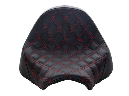 Renegade LS Solo Seat with Red Double Diamond Lattice Stitch. Fits Fat Boy 2018up & Breakout 2023up