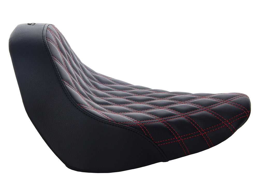 Renegade LS Solo Seat with Red Double Diamond Lattice Stitch. Fits Fat Boy 2018up & Breakout 2023up