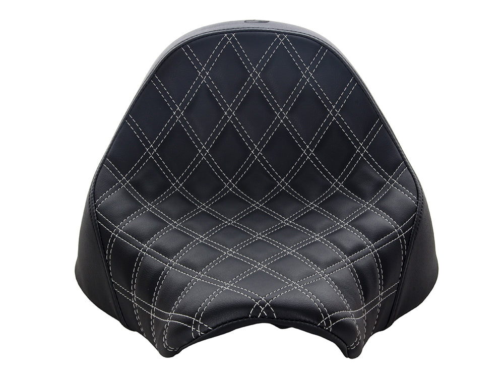 Renegade LS Solo Seat with Silver Double Diamond Lattice Stitch. Fits Fat Boy 2018up & Breakout 2023up