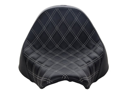 Renegade LS Solo Seat with Silver Double Diamond Lattice Stitch. Fits Fat Boy 2018up & Breakout 2023up