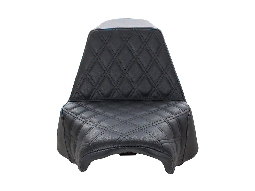 Step-Up Front LS Dual Seat with Black Double Diamond Lattice Stitch. Fits Fat Boy 2018up & Breakout 2023up
