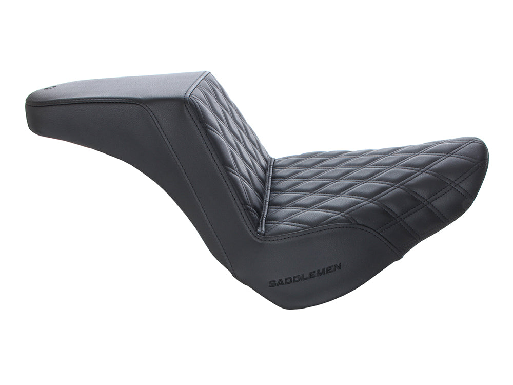 Step-Up Front LS Dual Seat with Black Double Diamond Lattice Stitch. Fits Fat Boy 2018up & Breakout 2023up
