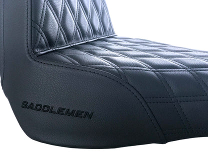 Step-Up Front LS Dual Seat with Black Double Diamond Lattice Stitch. Fits Fat Boy 2018up & Breakout 2023up