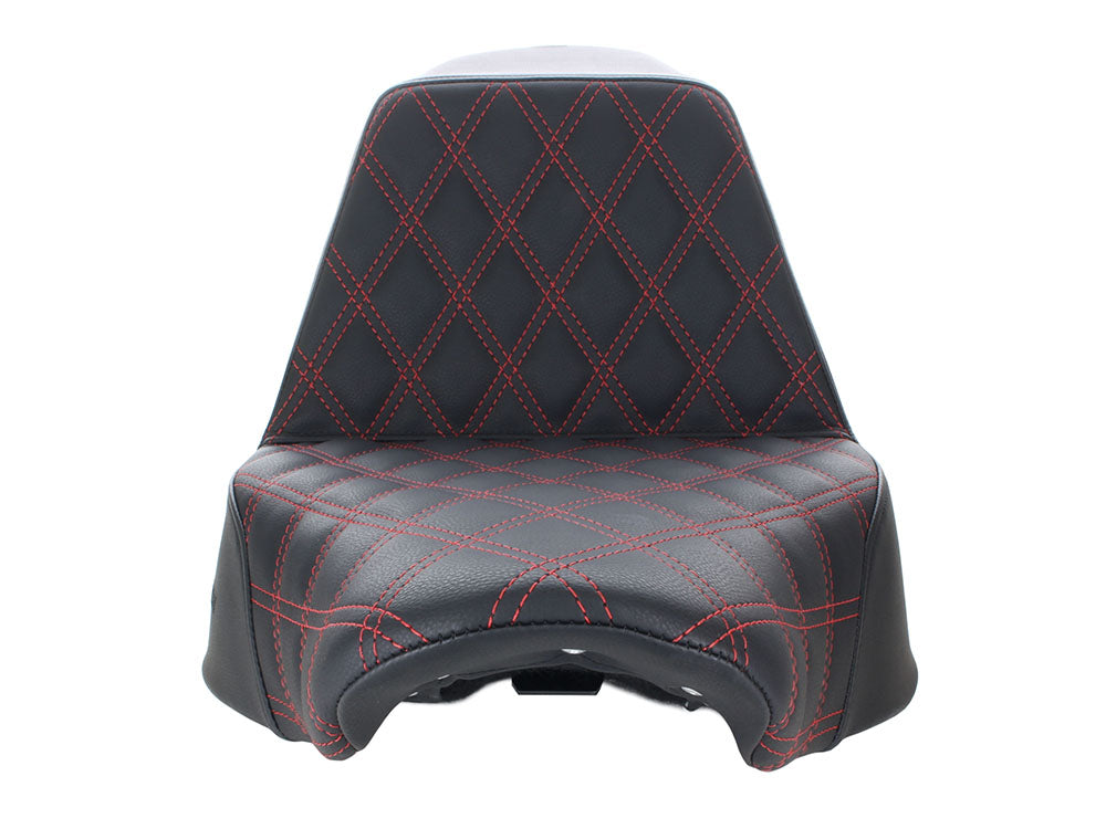 Step-Up Front LS Dual Seat with Red Double Diamond Lattice Stitch. Fits Fat Boy 2018up & Breakout 2023up