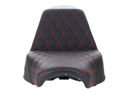 Step-Up Front LS Dual Seat with Red Double Diamond Lattice Stitch. Fits Fat Boy 2018up & Breakout 2023up