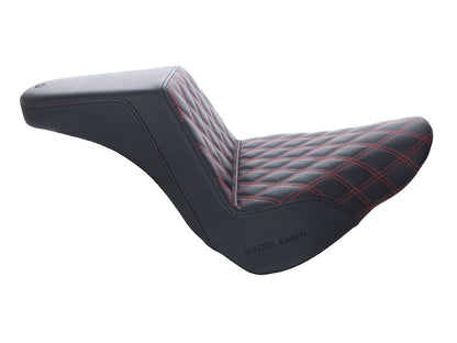 Step-Up Front LS Dual Seat with Red Double Diamond Lattice Stitch. Fits Fat Boy 2018up & Breakout 2023up