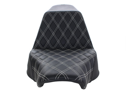 Step-Up Front LS Dual Seat with White Double Diamond Lattice Stitch. Fits Fat Boy 2018up & Breakout 2023up