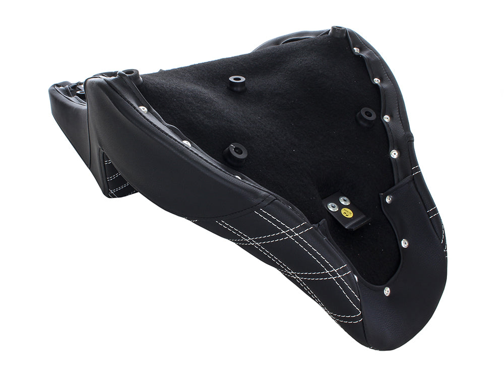 Step-Up Front LS Dual Seat with White Double Diamond Lattice Stitch. Fits Fat Boy 2018up & Breakout 2023up