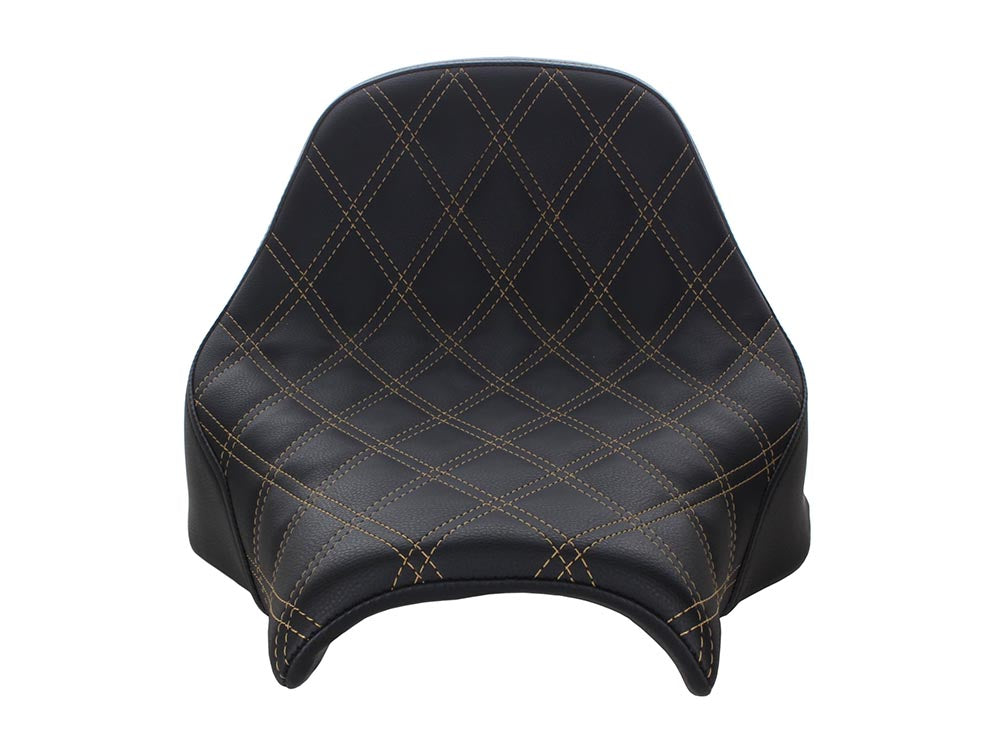 Renegade LS Solo Seat with Gold Double Diamond Lattice Stitch. Fits Fat Bob 2018-2024